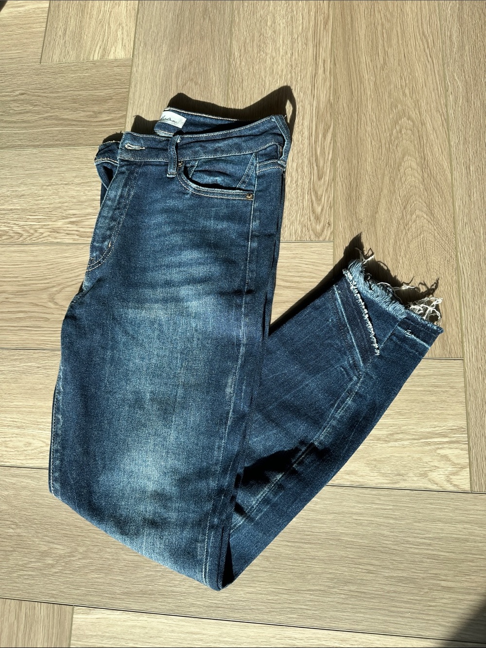 KanCan Dark Blue Frayed Hem Cropped Skinny Jeans